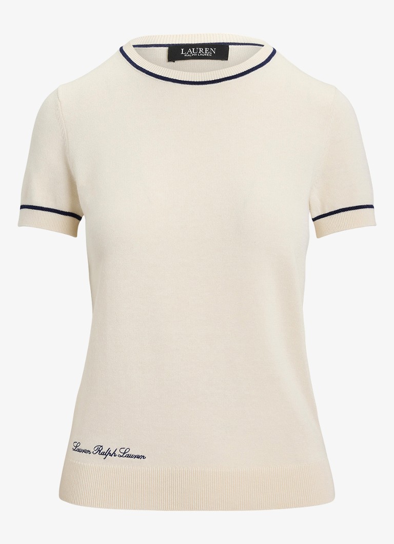 Ralph Lauren Dames Fijngebreide top met logoborduring in de kleur Creme