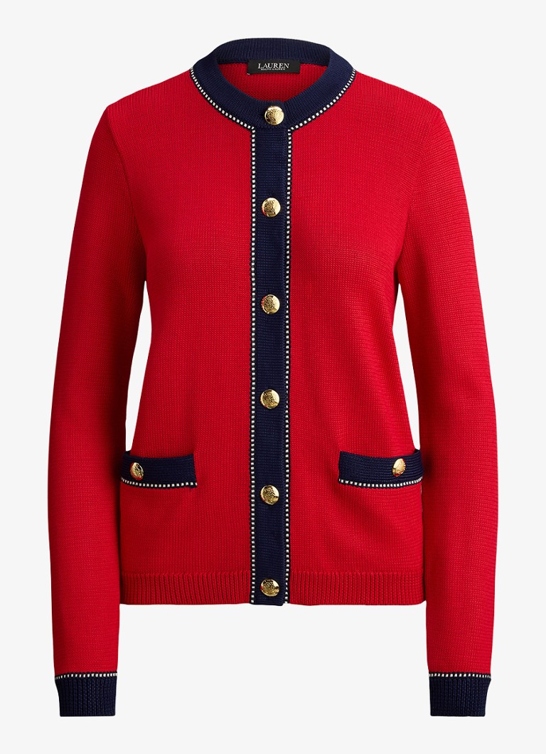 Ralph Lauren Dames Fijngebreid vest met stretch in de kleur Cruise Red Multi / Rood