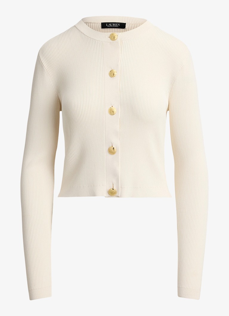 Ralph Lauren Dames Fijngebreid vest met ribstructuur in de kleur Creme