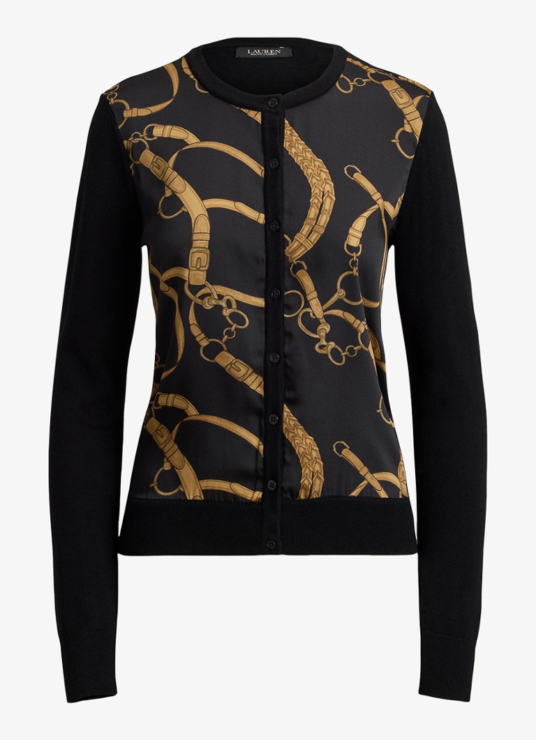 Ralph Lauren Dames Fijngebreid vest met print in de kleur Black Multi / Zwart
