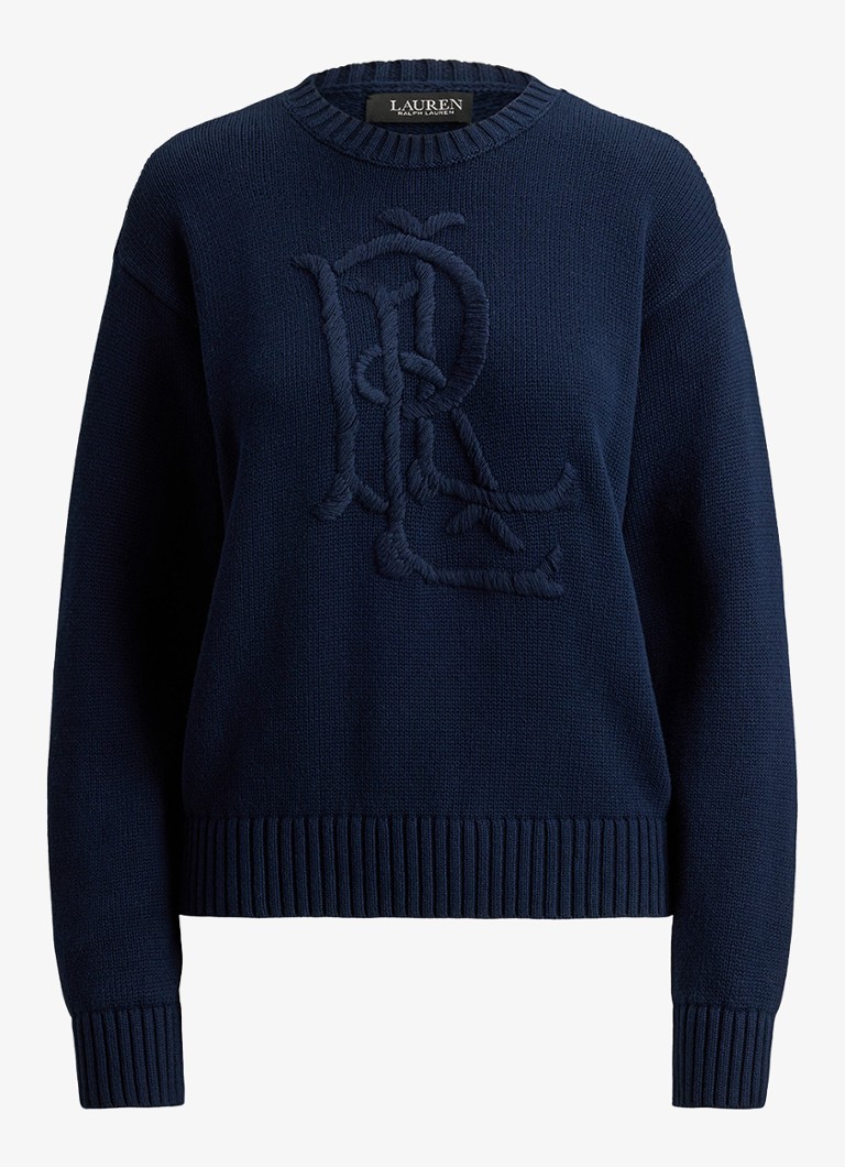 Ralph Lauren Dames Grofgebreide pullover met logoborduring in de kleur Lauren Navy / Blauw