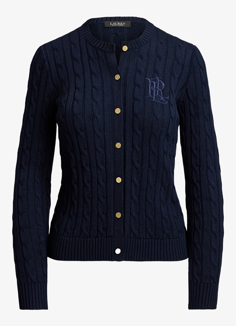 Ralph Lauren Dames Kabelgebreid vest met logoborduring in de kleur Lauren Navy / Blauw