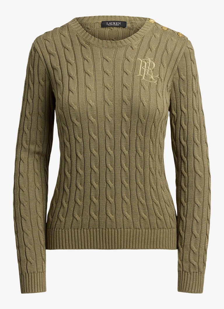 Ralph Lauren Dames Kabelgebreide trui met logoborduring in de kleur Light Agave / Groen