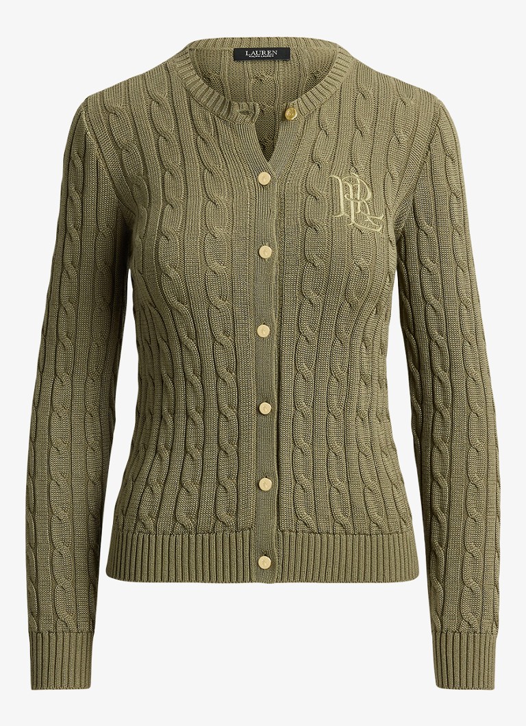 Ralph Lauren Dames Kabelgebreid vest met logoborduring in de kleur Light Agave / Groen
