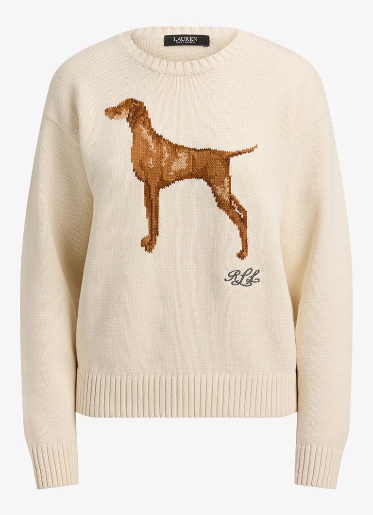 Ralph Lauren Dames Fijngebreide trui met ingebreide print in de kleur Mascarpone Crème / Crème