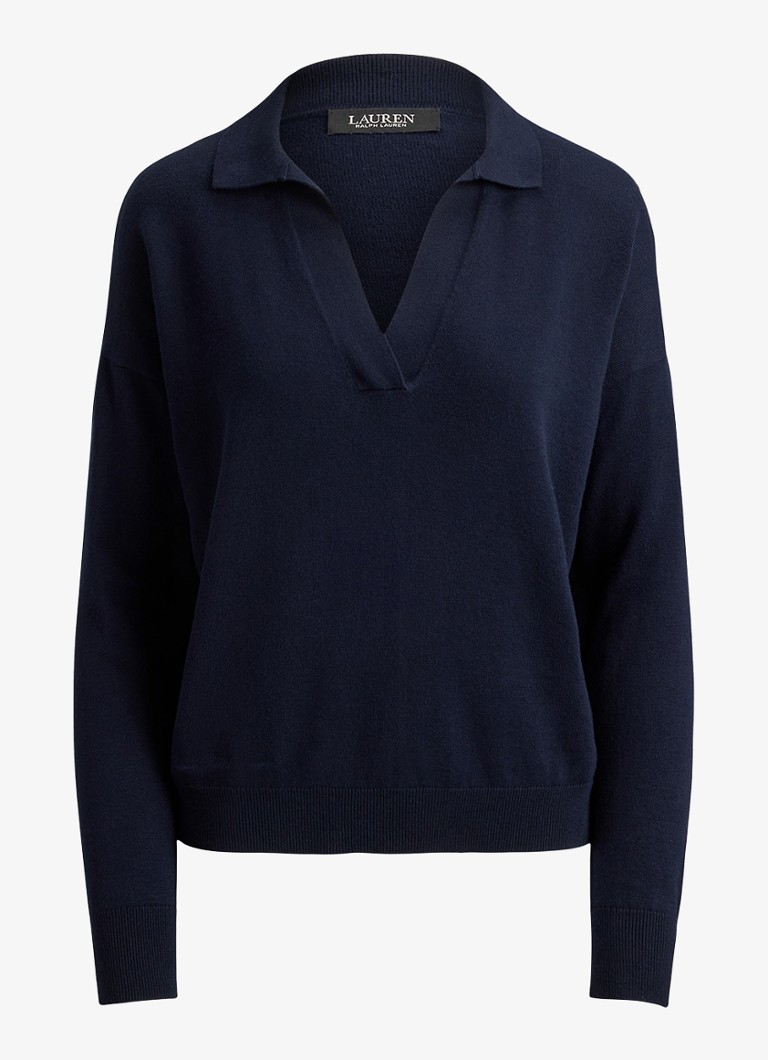 Ralph Lauren Dames Fijngebreide trui met kraag in de kleur Lauren Navy / Blauw