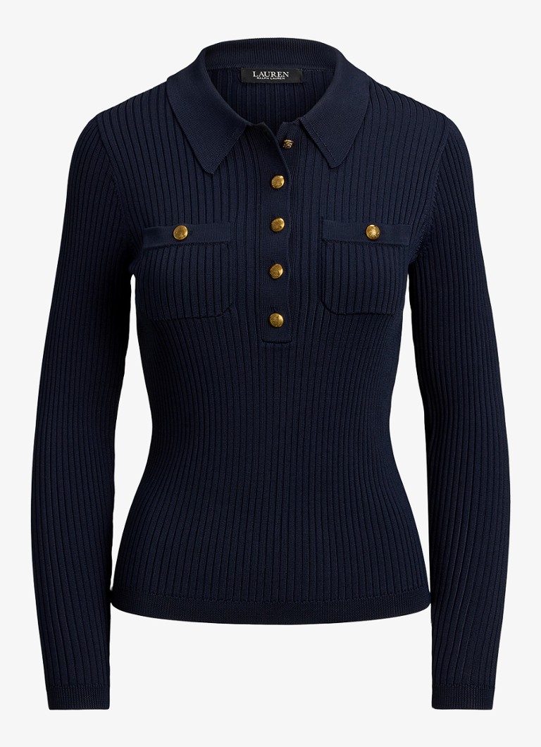 Ralph Lauren Dames Ribgebreide trui met opgestikte zakken in de kleur Lauren Navy / Blauw