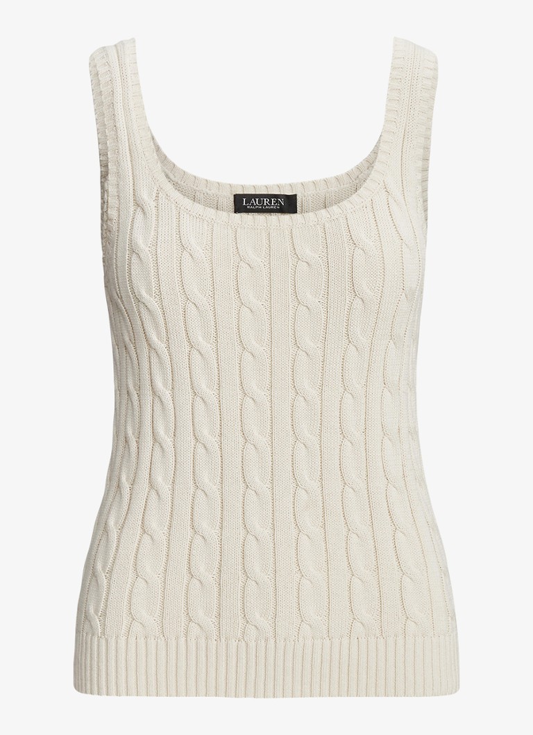 Ralph Lauren Dames Kabelgebreide top met ronde hals in de kleur Creme