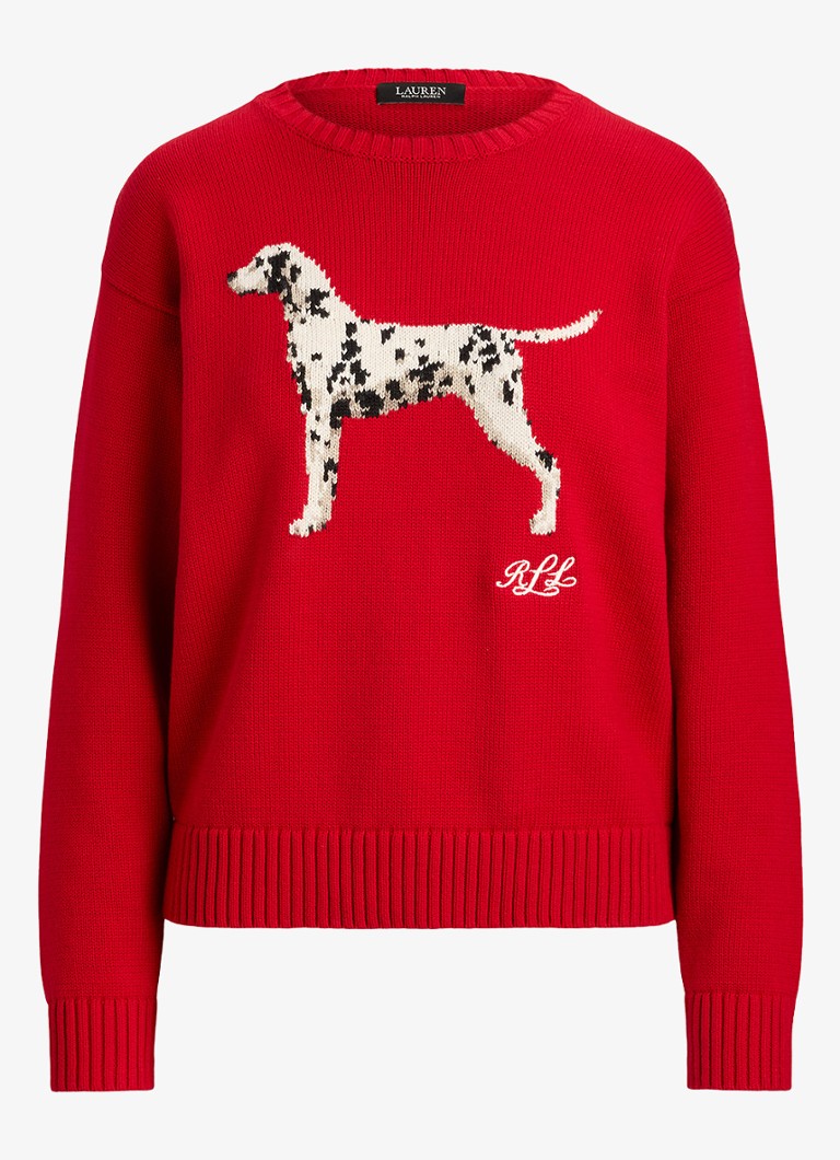 Ralph Lauren Dames Fijngebreide trui met ingebreide print in de kleur Ralph Red Multi / Rood