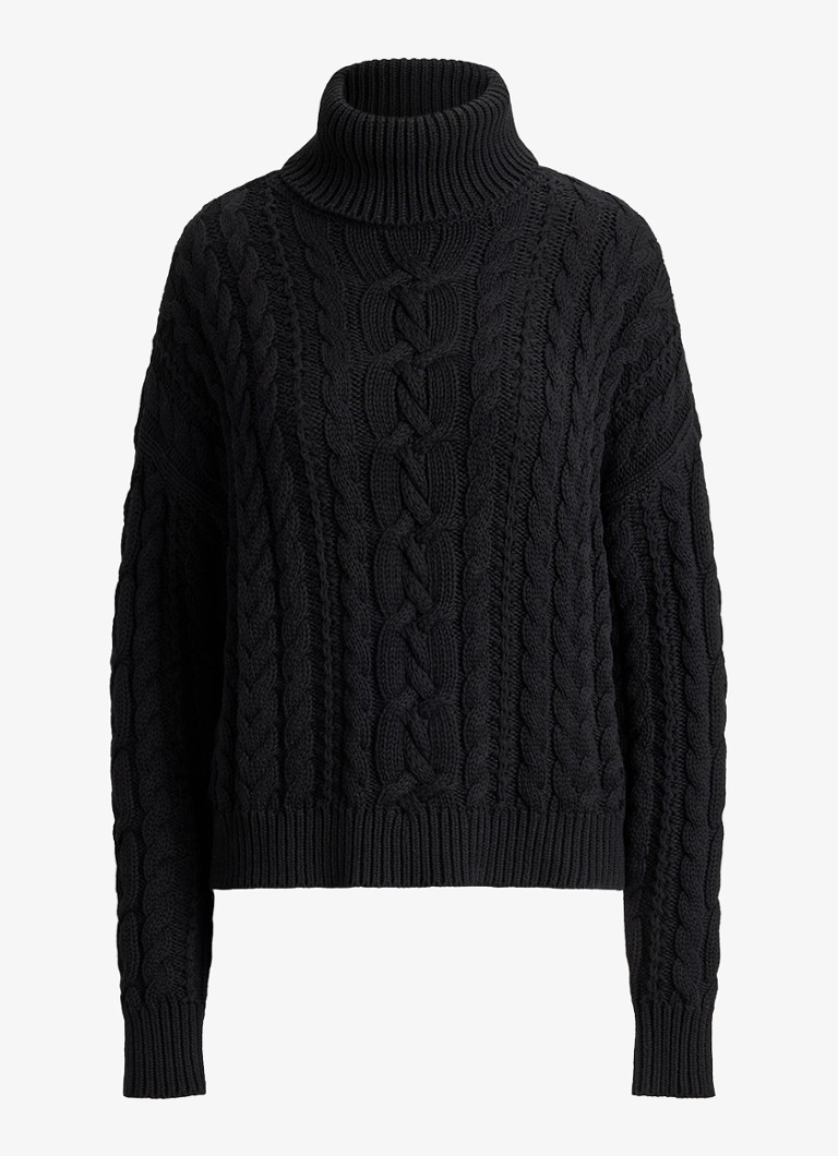 Ralph Lauren Dames Kabelgebreide trui met col in de kleur Zwart