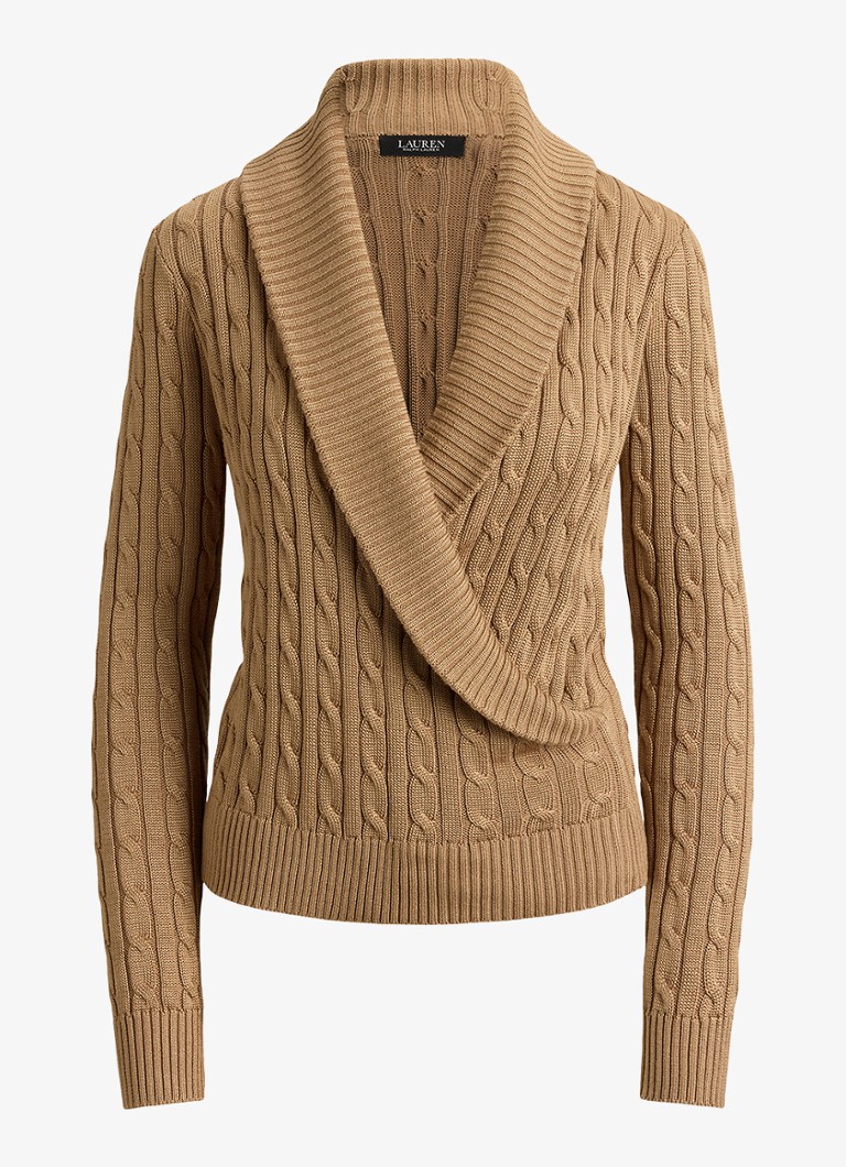Ralph Lauren Dames Kabelgebreide trui met kraag in de kleur Lauren Camel / Beige