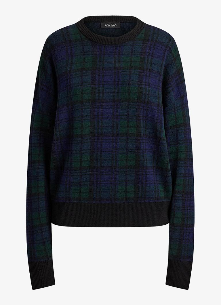 Ralph Lauren Dames Fijngebreide trui van wol met ruitdessin in de kleur Black Multi / Zwart