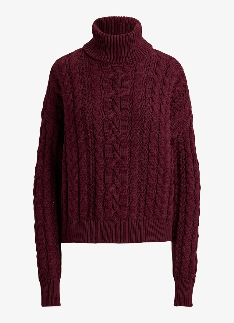 Ralph Lauren Dames Kabelgebreide trui met col in de kleur Dark Garnet / Bordeauxrood