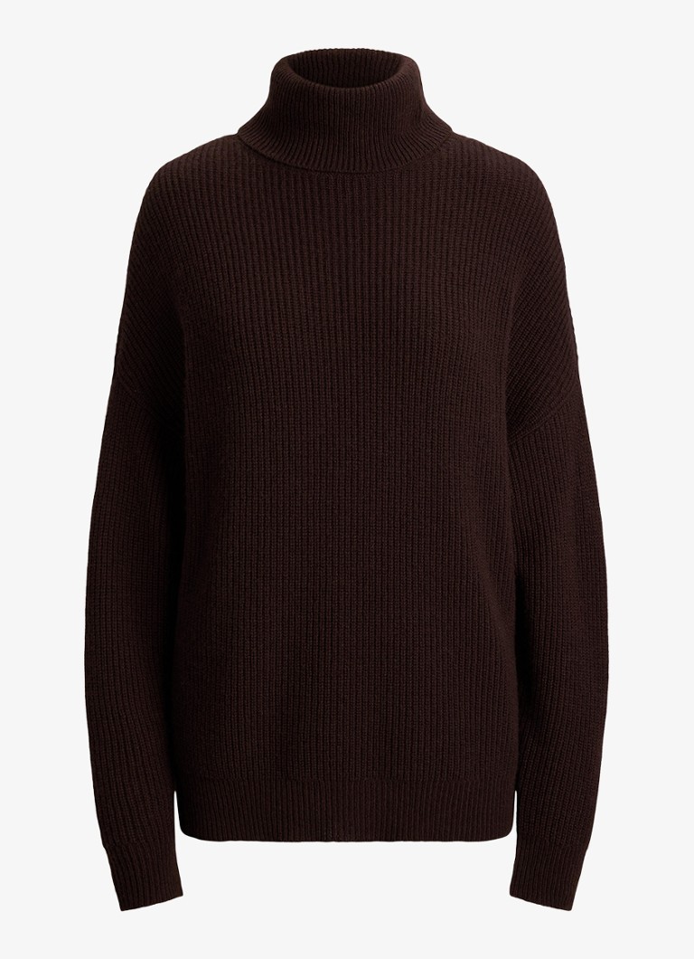Ralph Lauren Dames Grofgebreide trui in kasjmierblend met col in de kleur Circuit Brown / Bruin