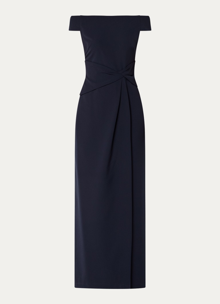 Ralph Lauren Dames Off shoulder maxi jurk met plooidetail in de kleur Lighthouse Navy / Donkerblauw
