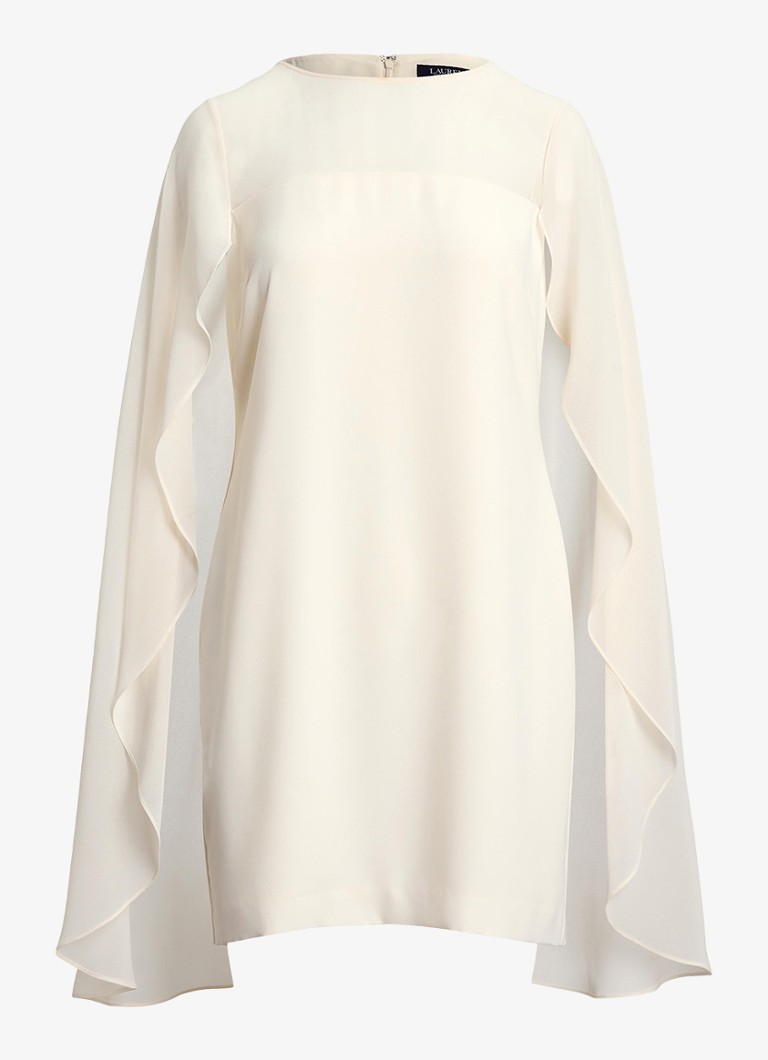 Ralph Lauren Dames Semi-transparante mini jurk met cape in de kleur Mascarpone Cream / Gebroken Wit
