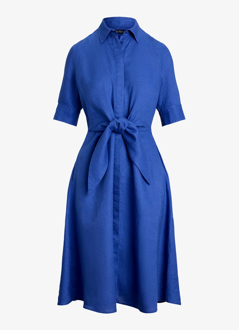 Ralph Lauren Dames Midi blousejurk met gestrikt detail in de kleur Blue lapis / blauw