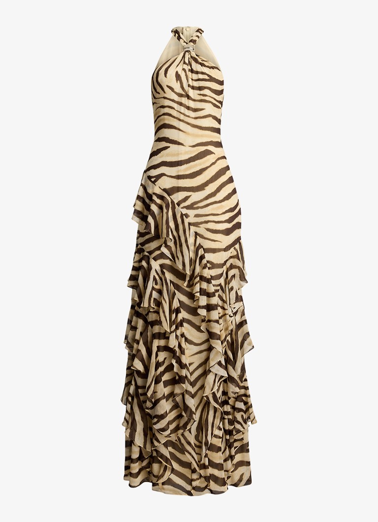 Ralph Lauren Dames Maxi jurk met zebraprint en ruches in de kleur Bruin