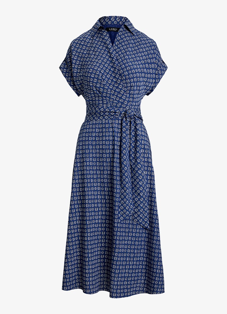 Ralph Lauren Dames Midi wikkeljurk met strikceintuur en print in de kleur Blauw