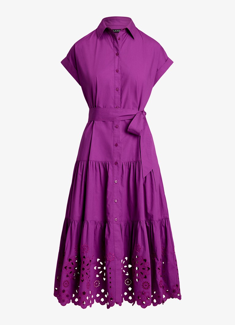 Ralph Lauren Dames Midi blousejurk met strikceintuur in de kleur Paars