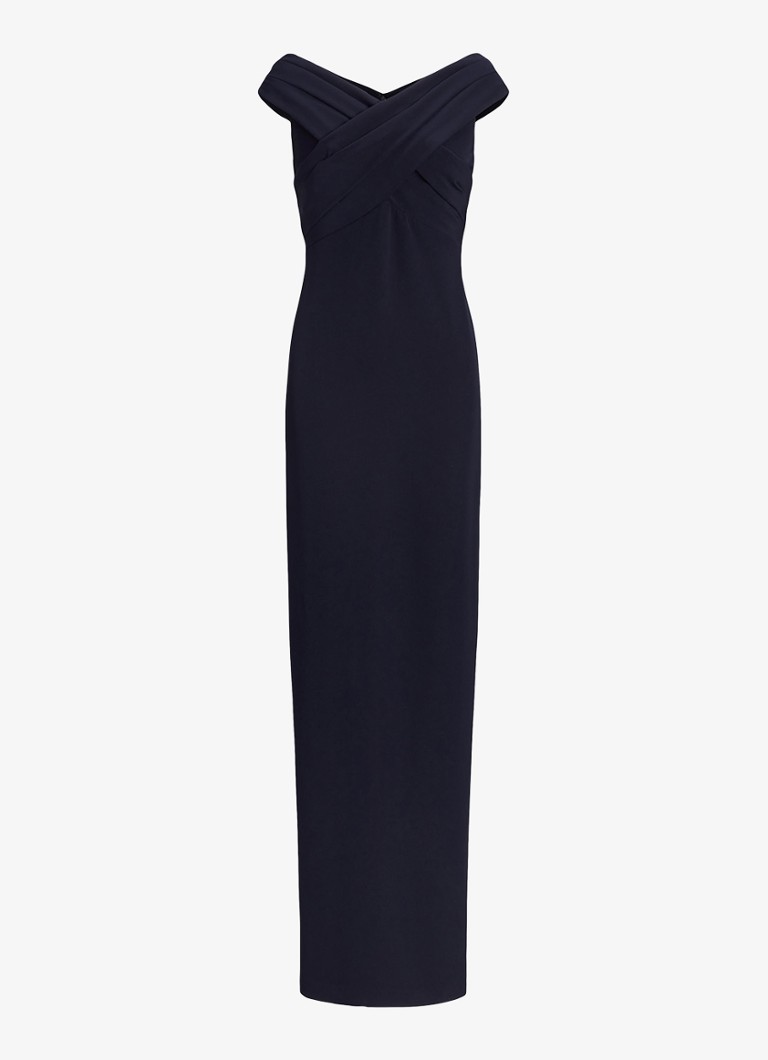 Ralph Lauren Dames Off-shoulder maxi jurk met split in de kleur Lighthouse Navy / Donkerblauw