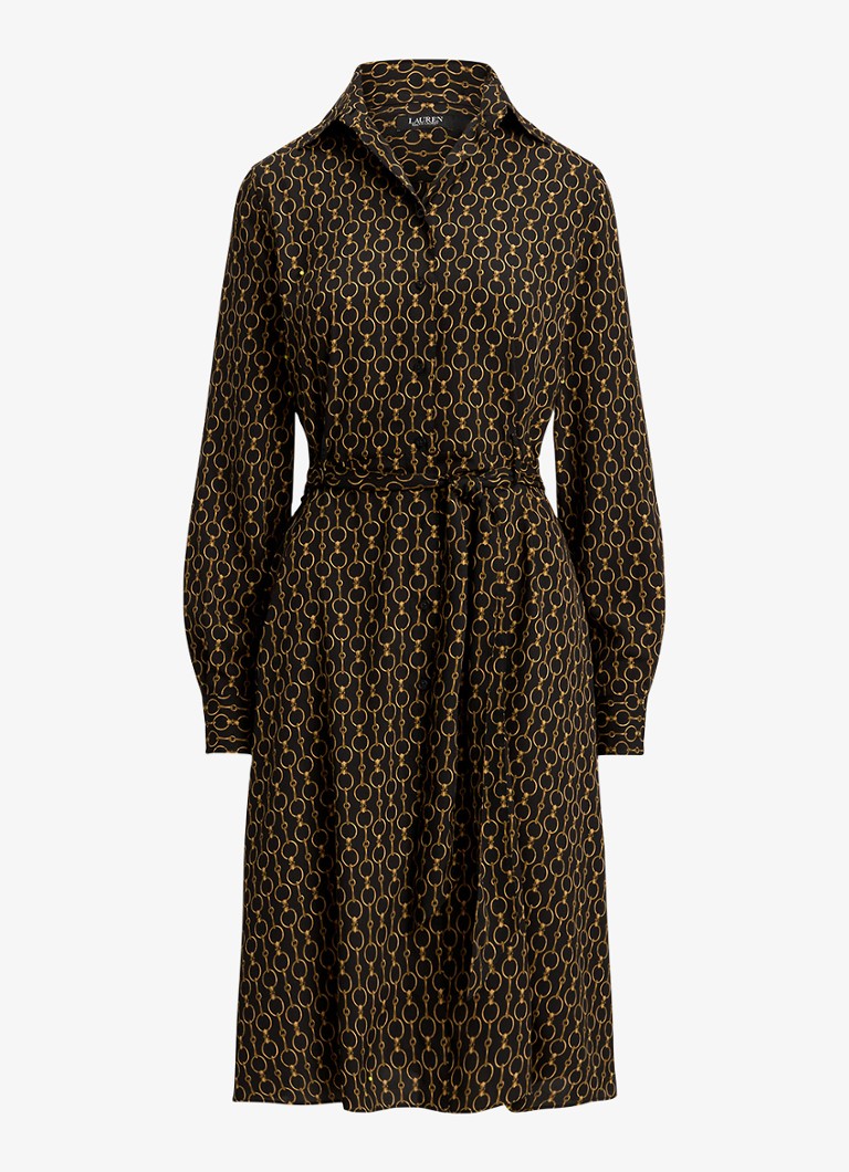 Ralph Lauren Dames Midi blousejurk met print in de kleur Black Multi / Zwart