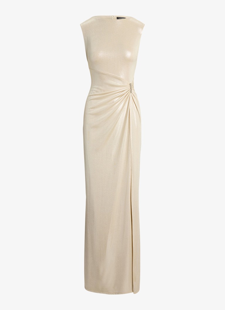 Ralph Lauren Dames Maxi jurk met metallic finish en gespdetail in de kleur Champagne / Beige