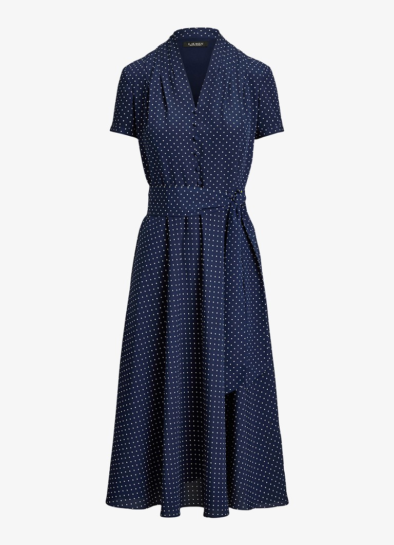 Ralph Lauren Dames Midi tuniekjurk met stippenprint en ceintuur in de kleur Donkerblauw