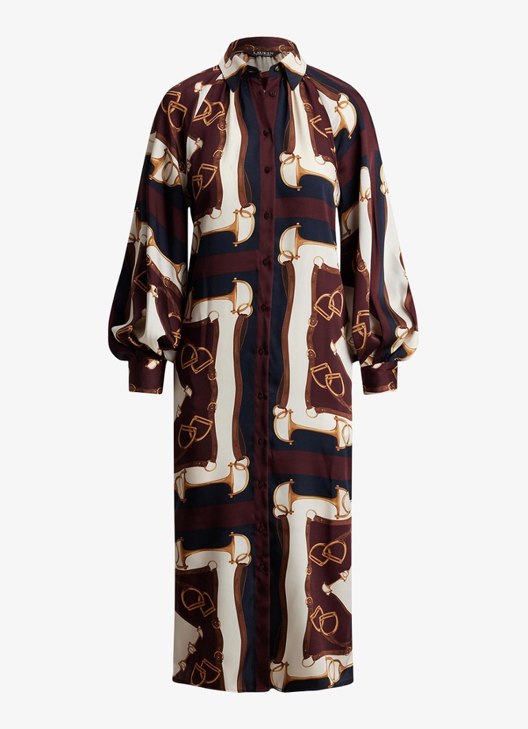 Ralph Lauren Dames Midi blousejurk met ballonmouw in de kleur Navy / Donkerblauw