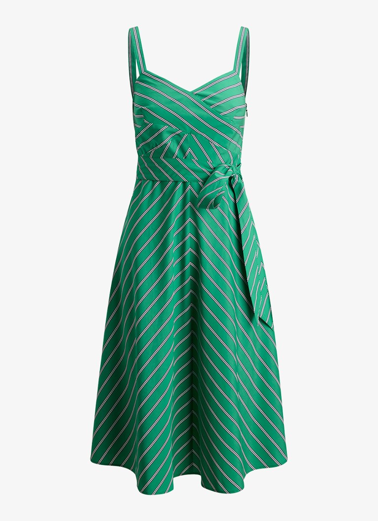 Ralph Lauren Dames Midi jurk met strikceintuur en streepprint in de kleur Green White / Groen
