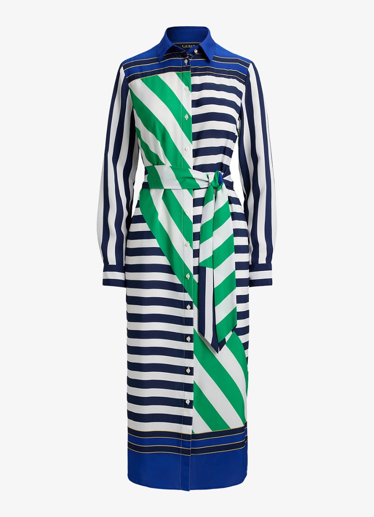 Ralph Lauren Dames Midi blousejurk met streepprint en strikceintuur in de kleur Donkerblauw