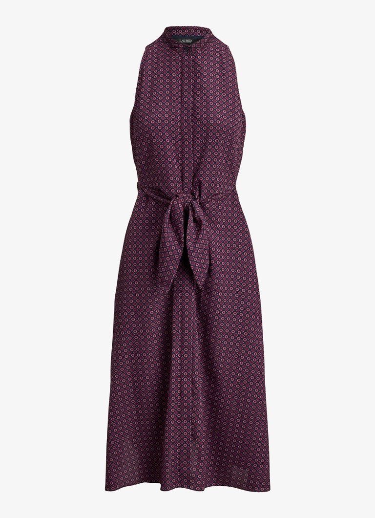 Ralph Lauren Dames Midi blousejurk met strikdetail en print in de kleur Navy Multi / Donkerrood