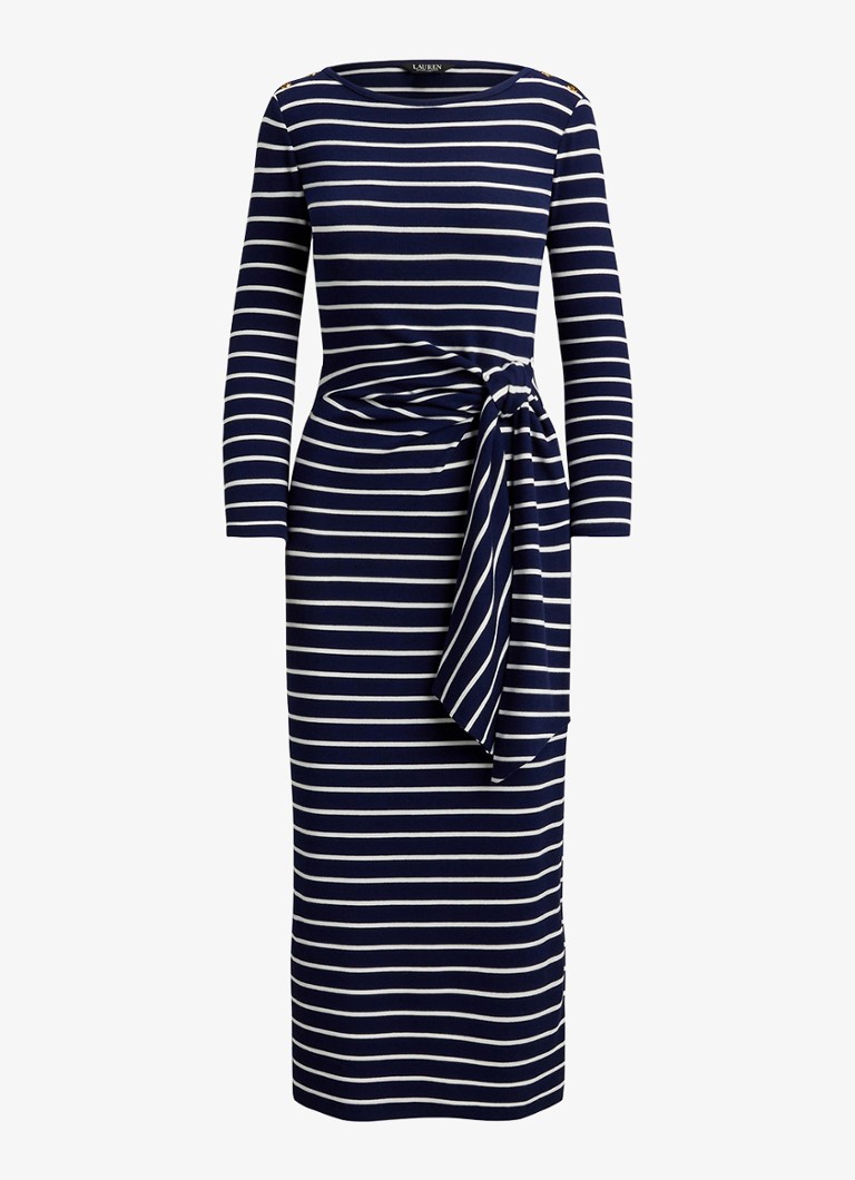 Ralph Lauren Dames Midi jurk met streepprint en strikdetail in de kleur Donkerblauw