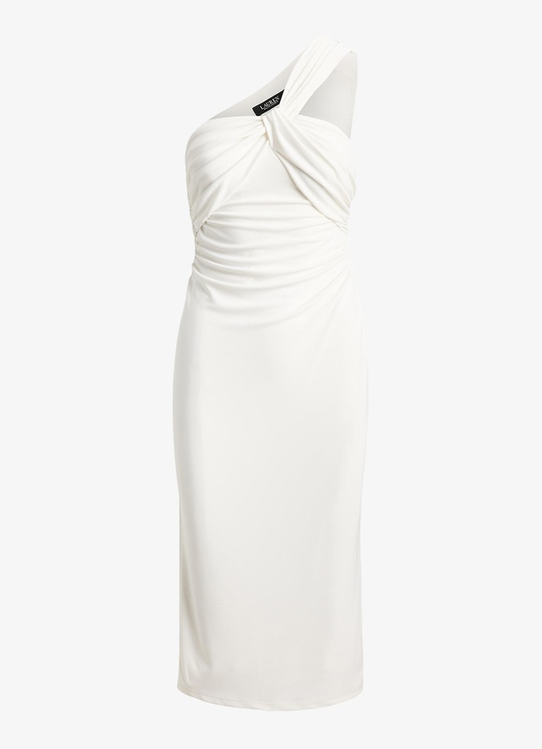 Ralph Lauren Dames One shoulder midi jurk met geknoopt detail in de kleur Wit