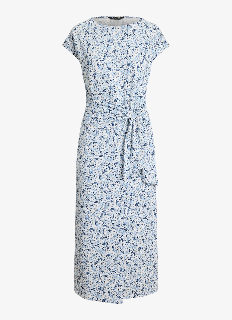 Ralph Lauren Dames Midi jurk met bloemenprint en geknoopt detail in de kleur White/Blue / Blauw