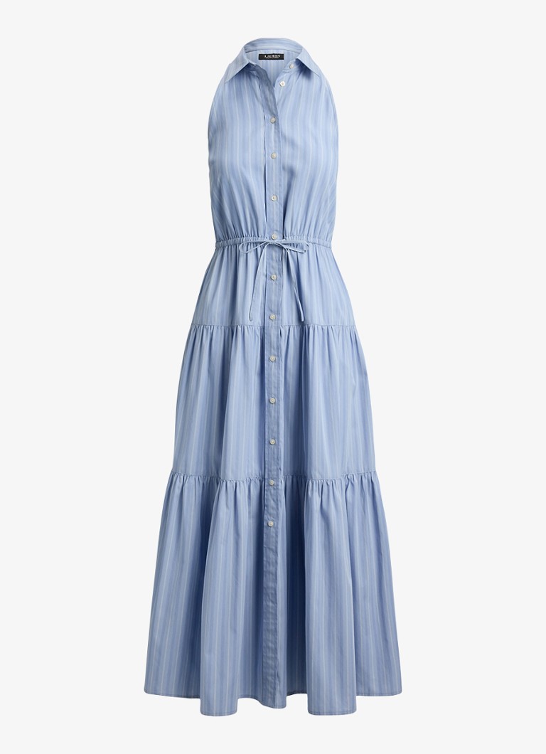 Ralph Lauren Dames Midi blousejurk met streepprint en gestrikt detail in de kleur Blue/White Multi / Blauw