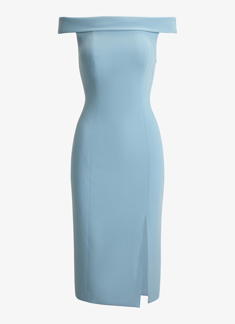 Ralph Lauren Dames Off-shoulder midi jurk met split in de kleur Blue Note / Blauw