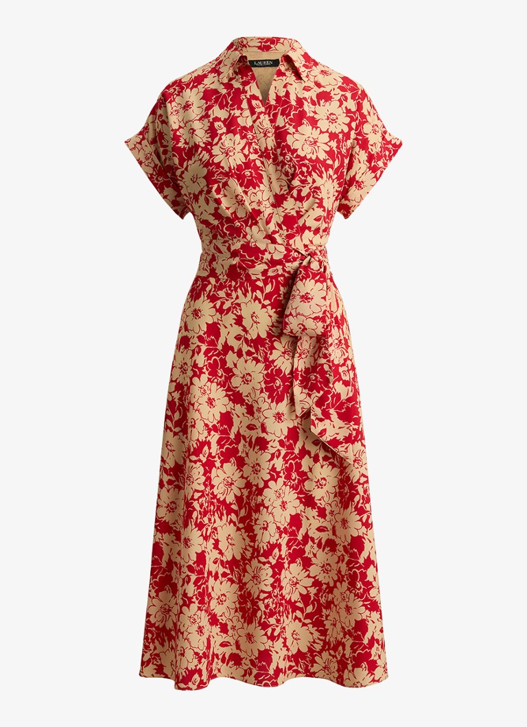 Ralph Lauren Dames Midi tuniekjurk met bloemenprint in de kleur Red Tan / Rood