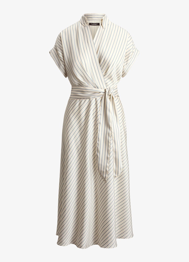 Ralph Lauren Dames Midi wikkeljurk met streepprint in de kleur Cream Blue / Creme