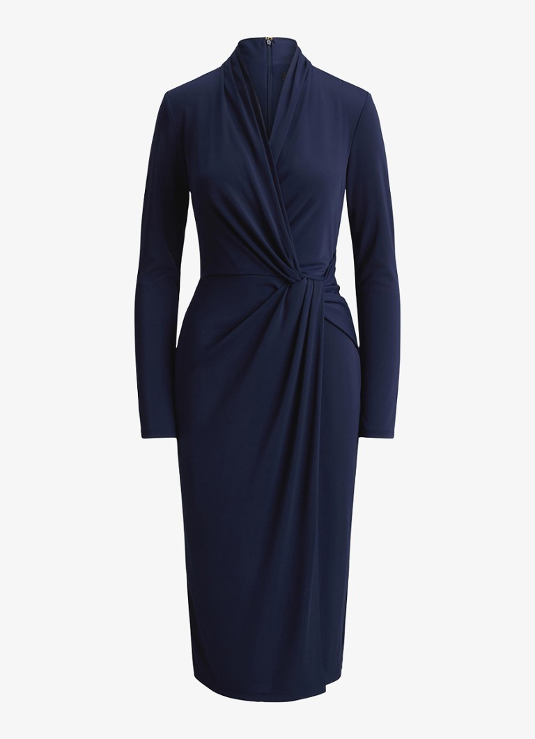 Ralph Lauren Dames Midi jurk met geknoopt detail in de kleur Refined Navy / Blauw