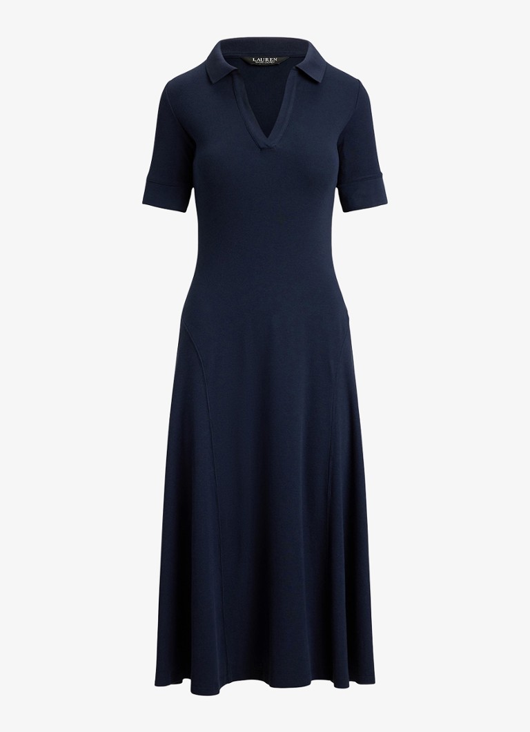 Ralph Lauren Dames Midi jurk met ribstructuur in de kleur Blauw