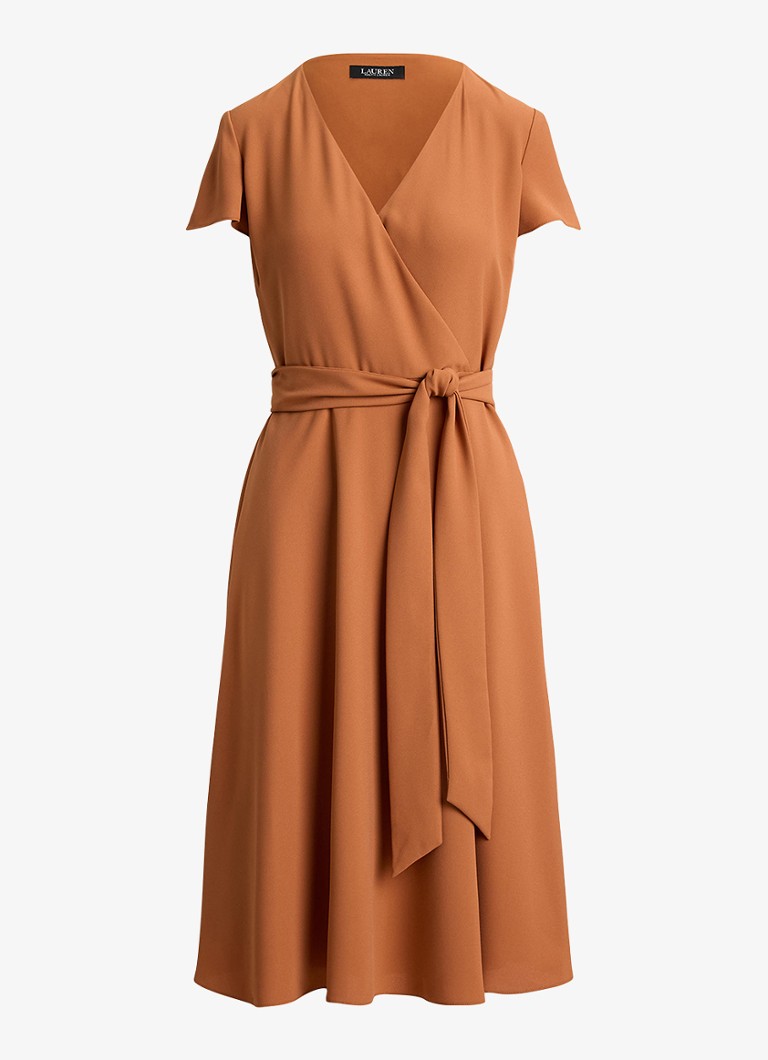 Ralph Lauren Dames Midi wikkeljurk met strikceintuur in de kleur Red Terracotta / Rood