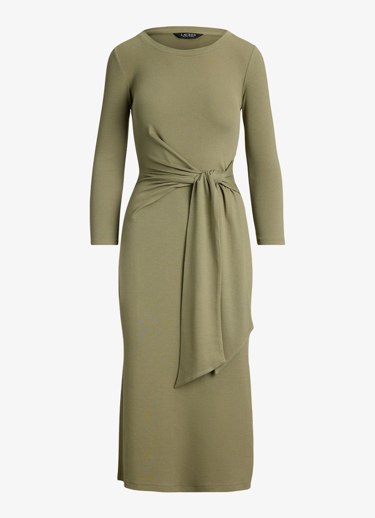 Ralph Lauren Dames Midi jurk met geknoopt detail en split in de kleur Light Agave / Groen