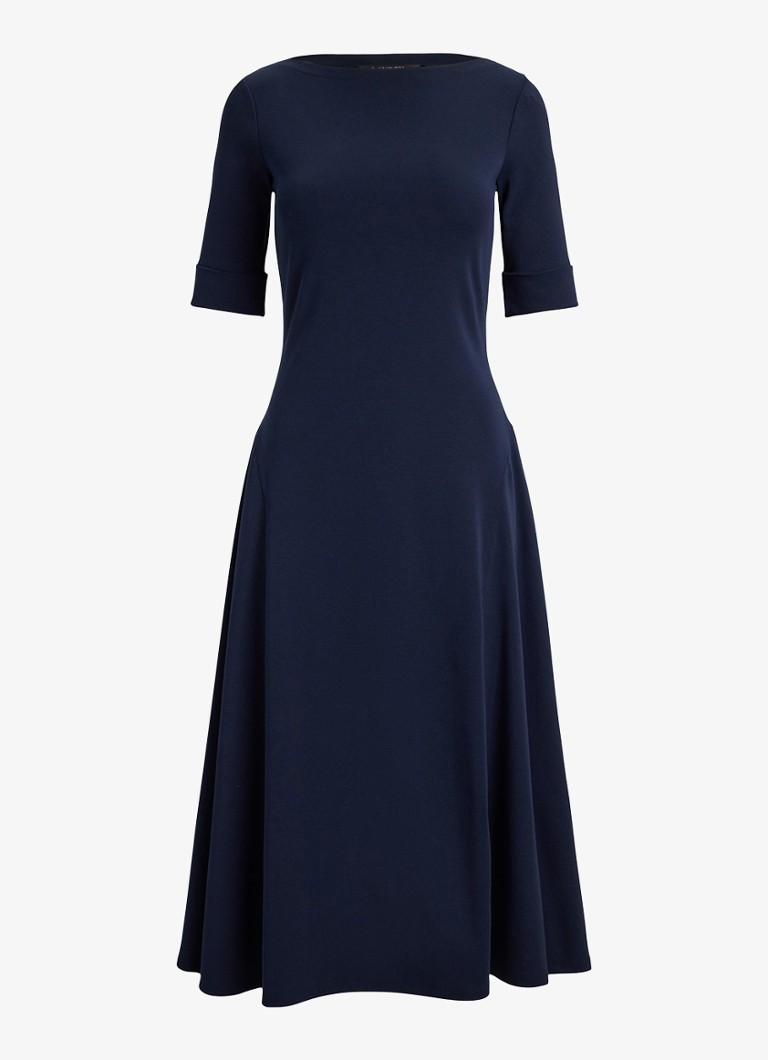 Ralph Lauren Dames Midi jurk met boothals in de kleur Lauren Navy / Blauw
