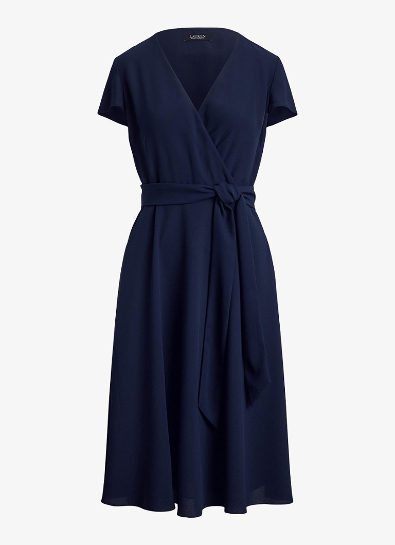 Ralph Lauren Dames Midi wikkeljurk met strikceintuur in de kleur Blauw
