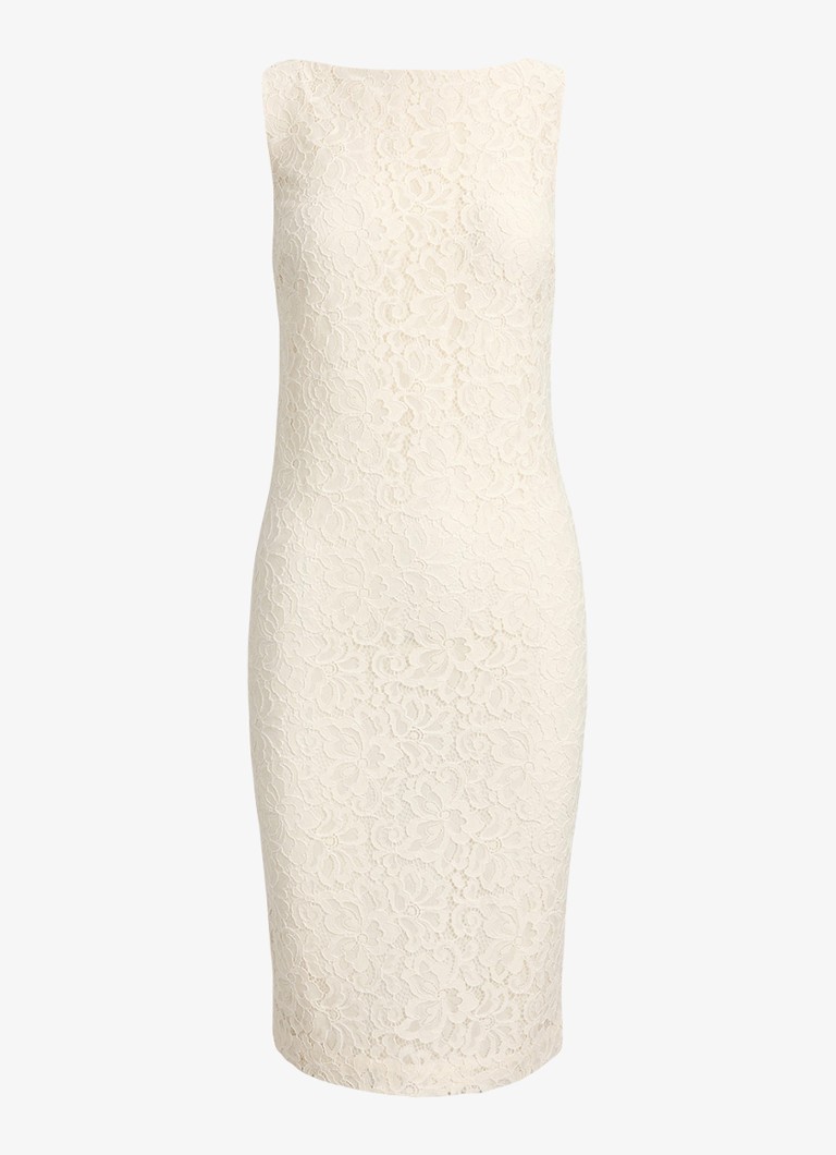 Ralph Lauren Dames Midi jurk met kant en split in de kleur Mascarpone Crème / Crème