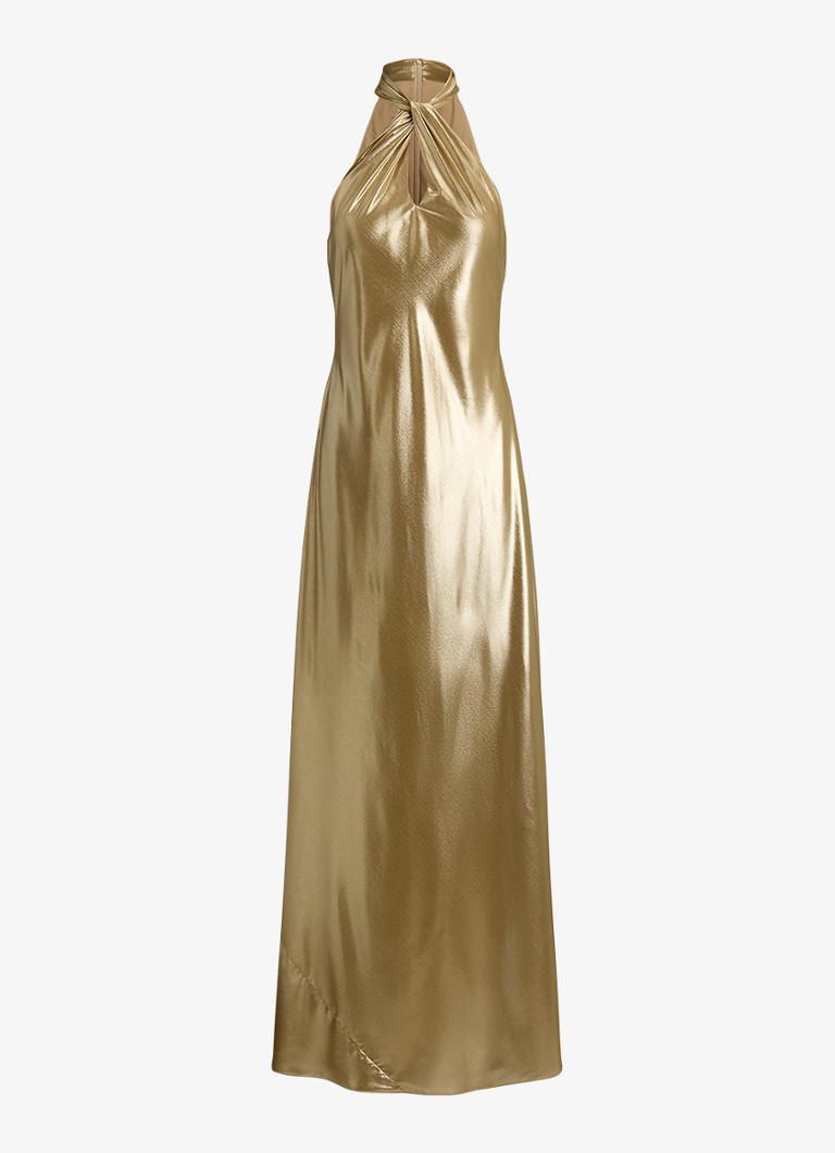 Ralph Lauren Dames Maxi halterjurk met metallic finish in de kleur Tan/Light Gold Foil / Goud