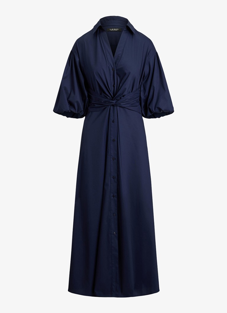 Ralph Lauren Dames Midi blousejurk met knoopdetail en ballonmouwen in de kleur Lauren Navy / Blauw