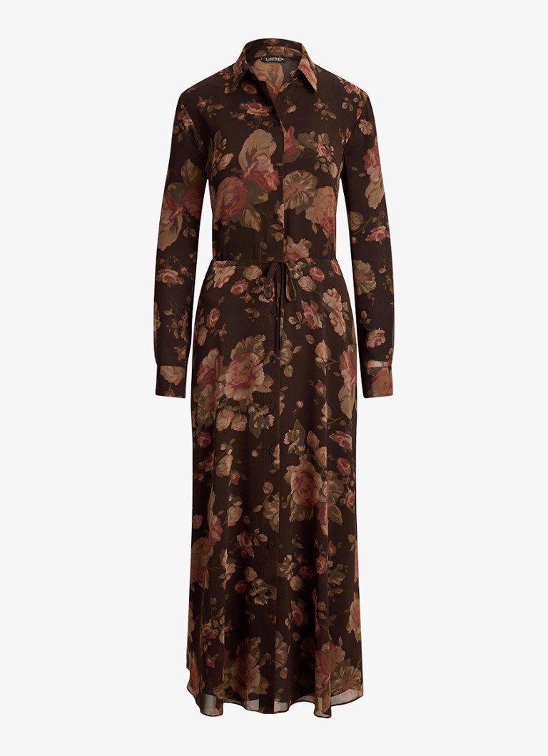 Ralph Lauren Dames Semi-transparante midi blousejurk met bloemenprint in de kleur Brown Multi / Bruin