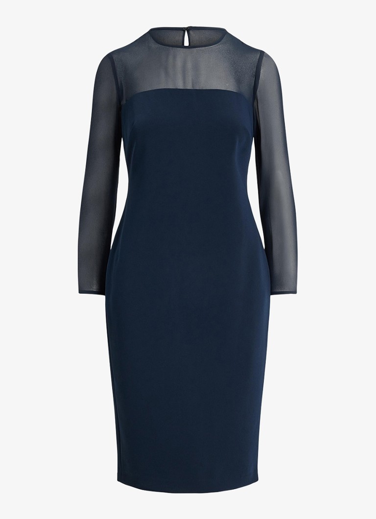Ralph Lauren Dames Semi-transparante midi jurk met mesh in de kleur Blauw